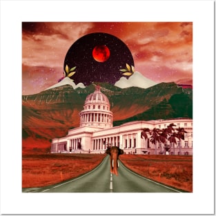 White House Red moon Collage Posters and Art